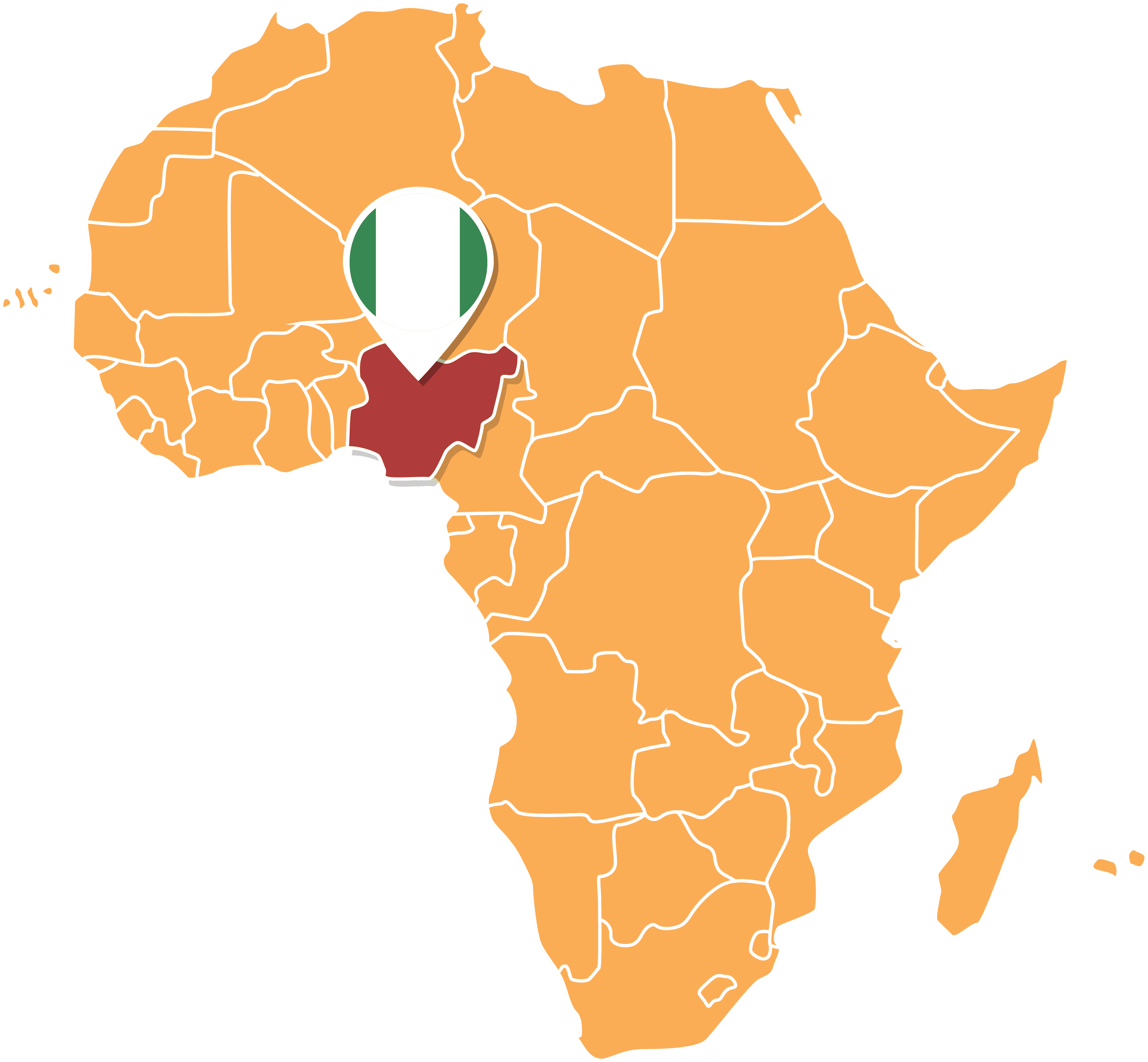 Map of Nigeria within Africa, marking the country's location